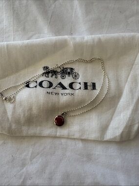 Women's 925 Silver Chain Necklace with Coach Burgundy/wine Enamel Disc